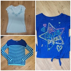 Justice size 10 (3tops) blue long sleeve & short